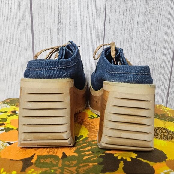 VTG Y2K Chunky Foam Wedge Denim Slip On Platforms, NATURE BREEZE - sz 6 - Picture 5 of 7